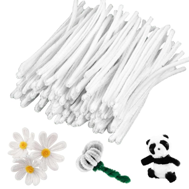 Rainflow Pipe Cleaners Craft Supplies - 200 PCS Chenille Stems Fuzzy Craft Wire for Handicrafts Twisting Stick DIY for Craft Bouquets Animals Halloween Christmas Easter Birthday (White) - Image 1